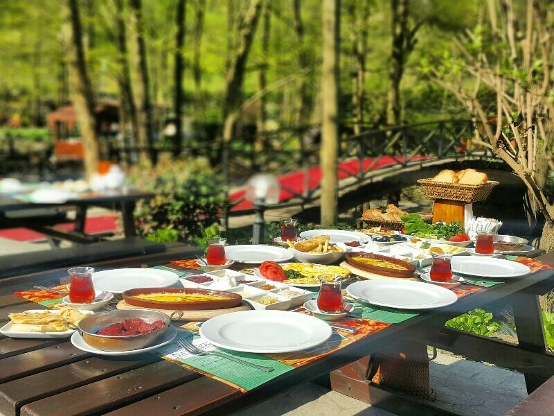 Gölet kenarında yeşillikler içinde yürüyüş alanı